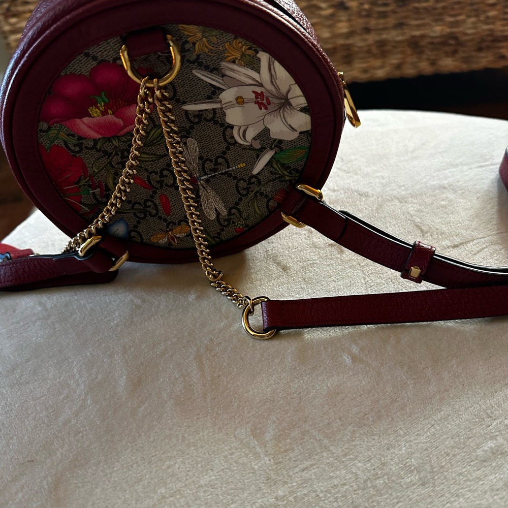 Gucci Burgundy and Green Floral Crossbody Bag - Picture 3 of 5